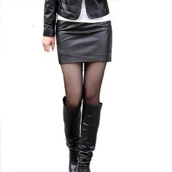 

fashion womens pu leather high waist pencil skirt bodycon hip short mini a line skirt, Black