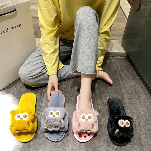 

shoes woman 2020 woman's slippers flock fur flip flops luxury slides new plush designer massage flat basic rubber pu rome, Black