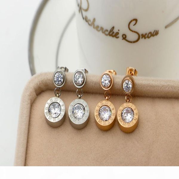 

new arrival fahion round zirconia earrings setting stainless steel gold earrings for women party jewelry, Golden