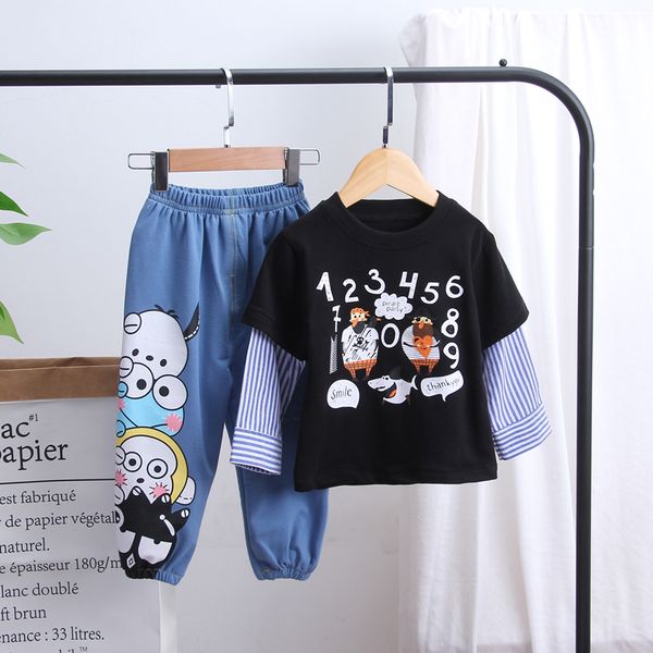 

todller long sleeve clothes cartoon boys suit set 2020 new arrived kids costume casual clothing o-neck t-shit + pants children, White