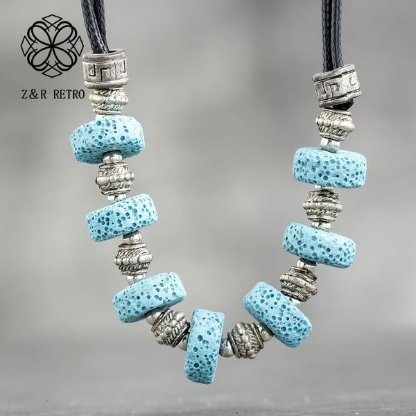 

volcanic stone vintage jewelry adjustable women chain female statement necklaces & pendants unusual long suspension accessories, Silver