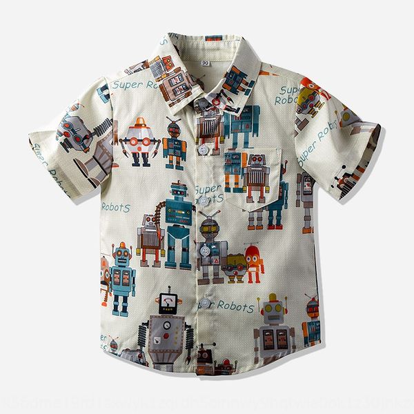 

boys' summer 2020 new leisure robot printed medium and shirt large children's short sleeve shirt, White;black