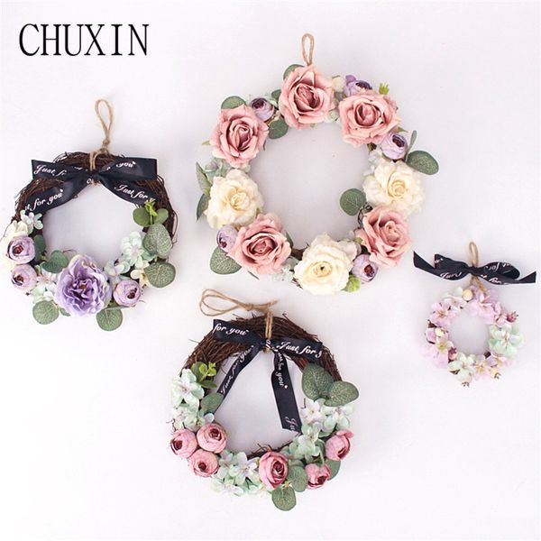 

creative mini artificial flower garland home door wall hanging decoration fake wreath wedding bridal tiara pgraphy props