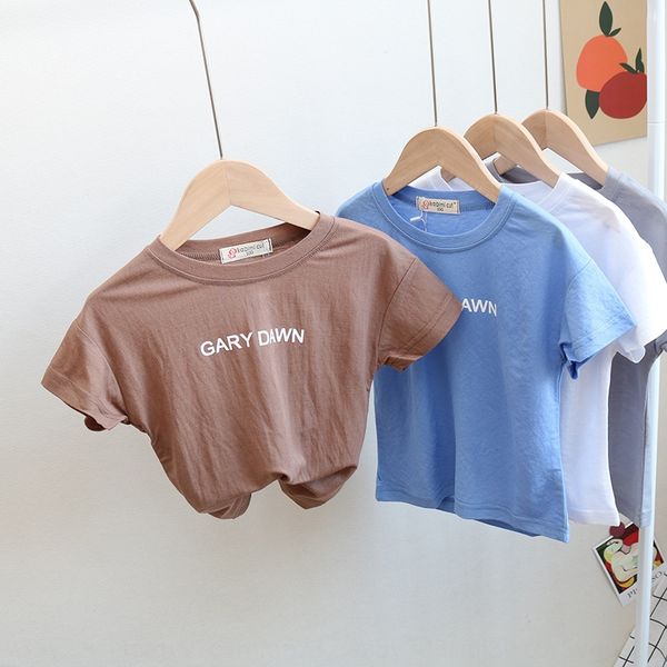 

2020 children's short-sleeved thin children's t- simple letter mask t boy's t-shirt girl's pure cotton base shirt, Blue