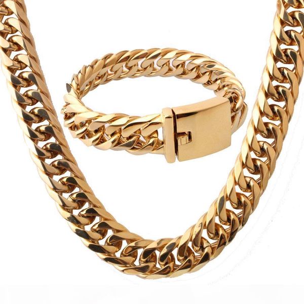 

k 16мм прохладного огромный из нержавеющей стали 316l silver gold tone кубинских снаряженных цепи мужских мальчики ожерелье 24 quot, браслет