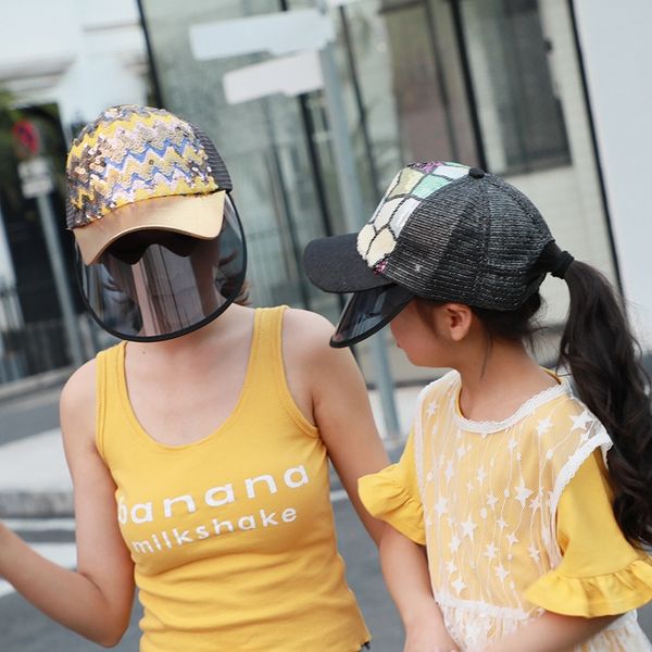 

summer female korean fashion all-match parent-child windproof sun hat sequins sunscreen baseball cap baseball cap net hat sunscreen, Blue;gray