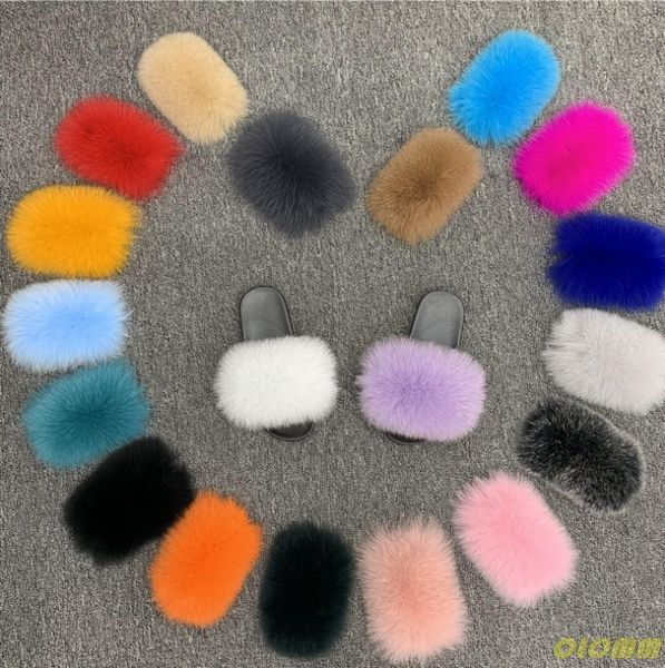 

real fur slippers shoes women fashion sliders spring summer sandals flip flops fur slides indoor outdoor wholesale, Black