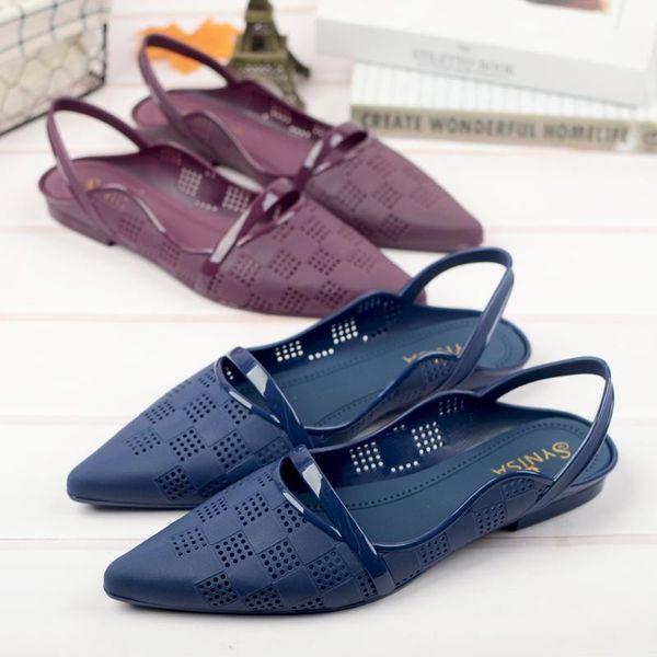 

new 2020 rubber british pointed sandals female summer word with jelly shoes rain boots casual non-slip beach shoes women, Black