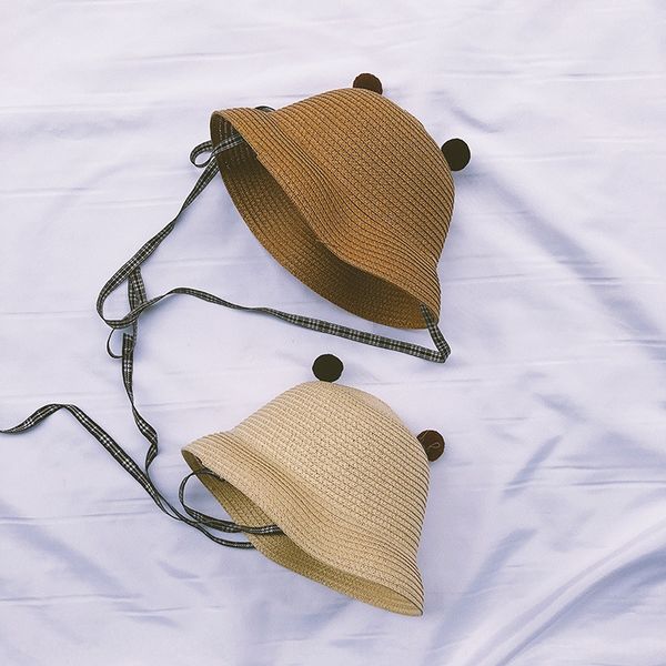 

children's summer straw ribbon straw new pure color cute baby's basin hat fashionable korean long ribbon sun-proof children's, Blue;gray