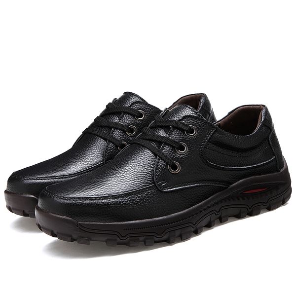 

2020 men's fashion leather work shoes lace up casual shoes genuine leather male student skate shoe low 38-48 dad %, Black