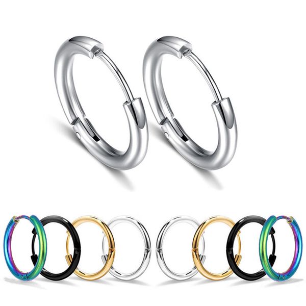 

charm stainless steel earrings for women girls men boys silver/black/golden/multicolor plain hoop aros jewelry