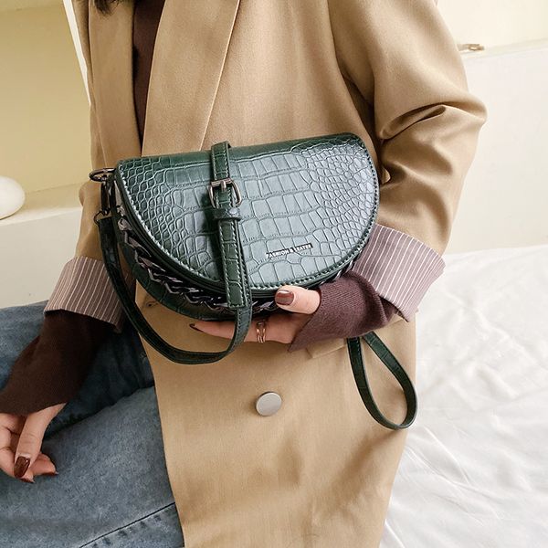 

crocodile pattern portable chains semicircle small bag women new retro simple girl daily phone bag casual shoulder diagonal