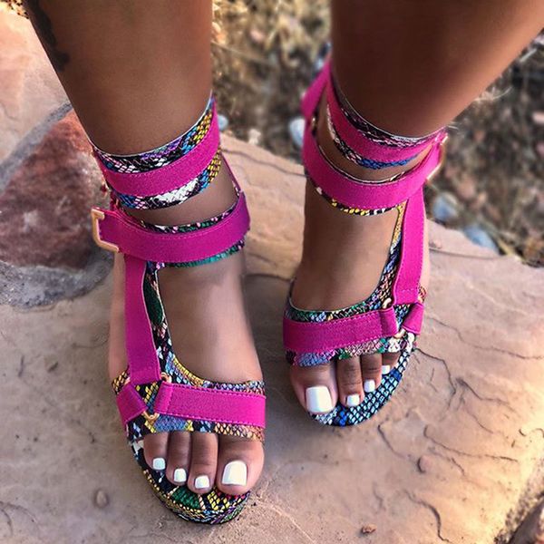 

cutout women's sandals roman shoes snake pattern classic thick soles flat bottoms wedges sandals shoes snake, Black