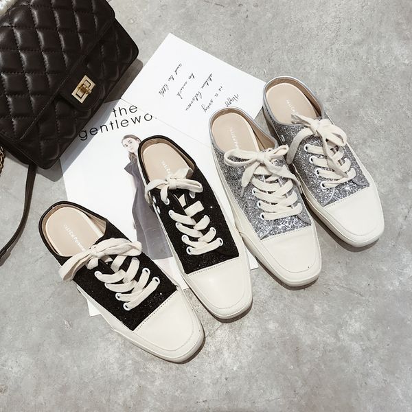 

flat shoes female slippers casual slides loafers cover toe slipers women luxury soft 2020 rubber pu bling basic fabric leisure, Black