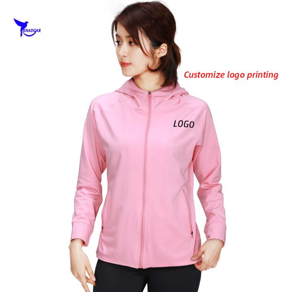 

customize logo hooded women fleece running jacket quick dry zipper yoga jackets gym fitness hoodies sportswear sweatshirt, Black;red