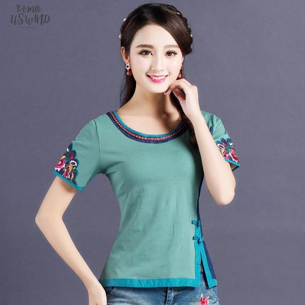 

ethnic embroidery white t shirt women plus size ladies elegant 95% cotton bottoming tees shirts o neck slim fit