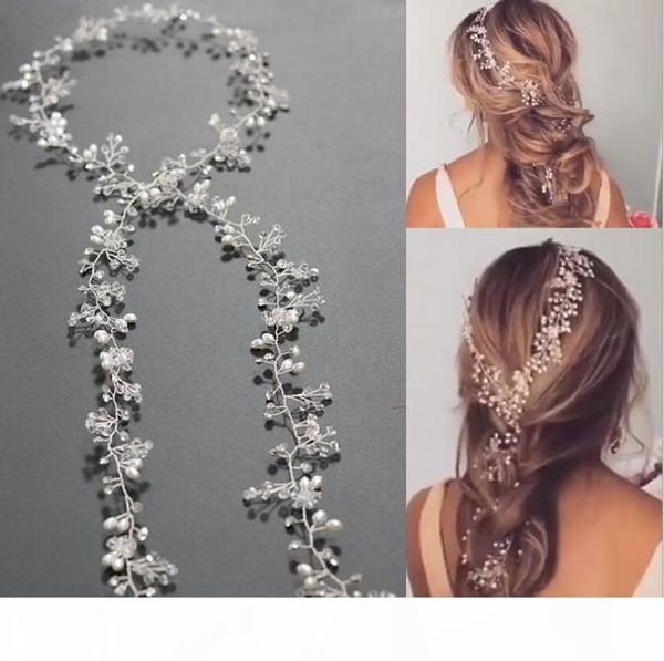 

charm extra long pearls wedding bridal headband - bridal hair piece, wedding pearl hair vine bridal hair accessories, Slivery;golden