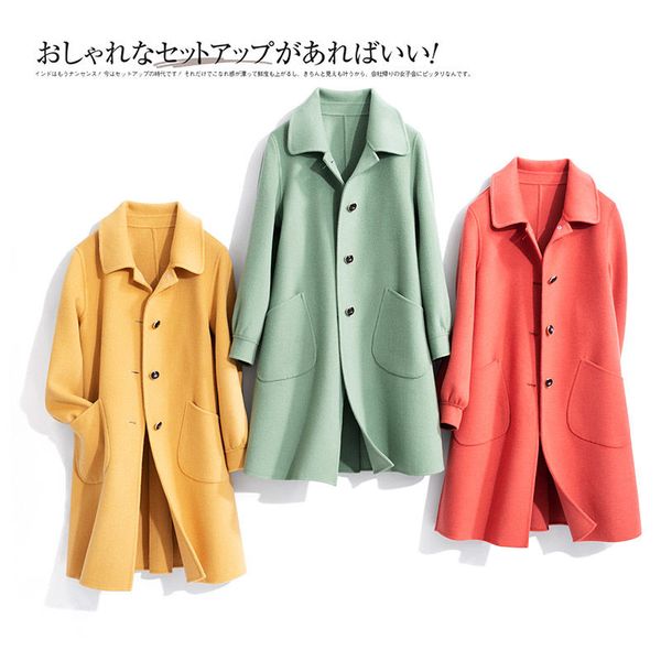 

2020 new high grade double-sided woolen coat in long wool coat doll collar fashion loose woolen women winter warm l95, Black