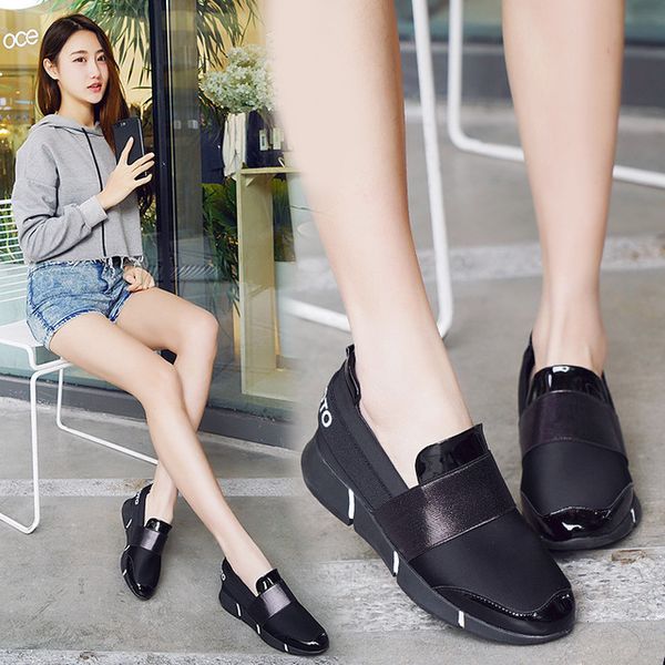 

mujer women femine slip-on casual thicken soft soled plimsolls moccasin zapatillas flat lazy leisure flattie shoes cs02, Black