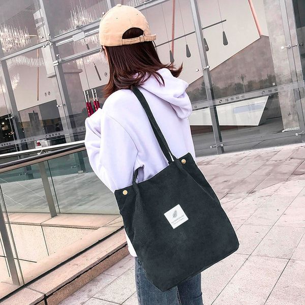 

women corduroy shopping bag female canvas cloth shoulder bag environmental storage handbag reusable foldable bolso mujer t1p