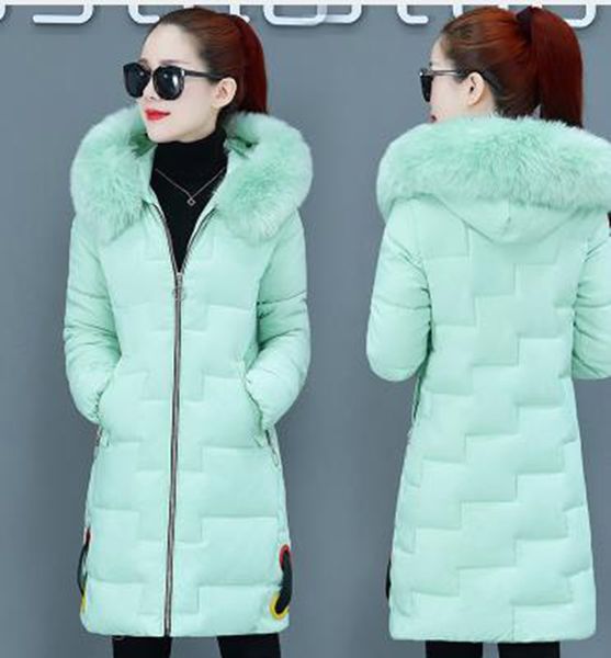 

wholesale fashion women's mid-length new autumn and winter hooded slim-fit thick down padded jacket, Black