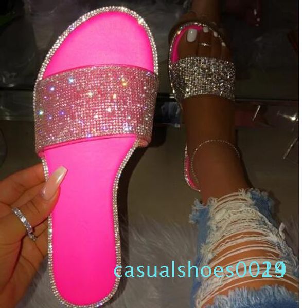 

2020 bling woman summer rhinestone slippers beautiful sandals open toe outdoor casual slippers elegant sandals c29, Black