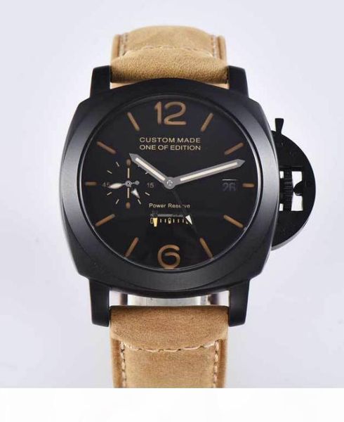 

watch power reserve movement huayra automatic winding men's 44 mm stainless steel case luminous hand leather strap n213-1 t191025, Slivery;brown