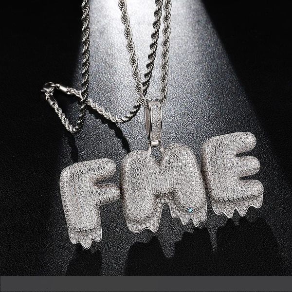 

хип-хоп на заказ имя кубического циркон gold iced out bubble letters chain подвеска ожерелье для мужчин женщин ювелирных изделий с теннисной, Silver