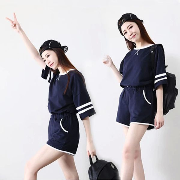 

short sleeve pajamas women's summer korean-style girl's cute casual large size sports qmilch homewear set, Black;red