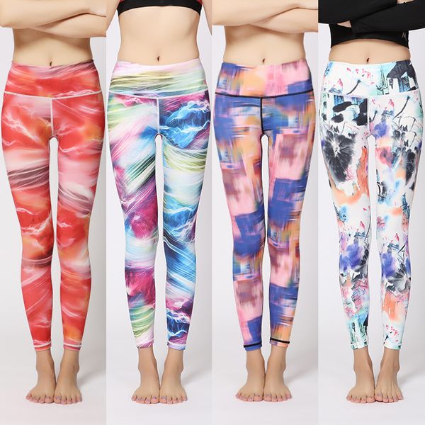 

new european and american printed yoga pants women's stretch tight feet sports fitness pants casual dance yoga clothes cycling clothes, White;red