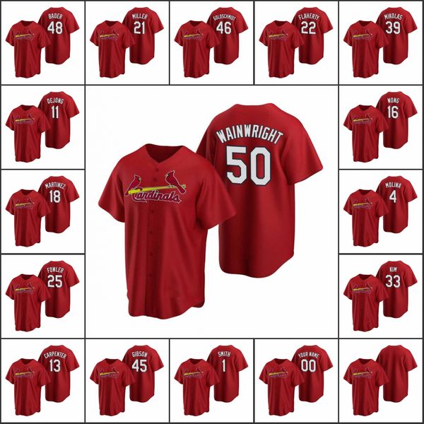 

st. louis cardinals #4 yadier molina 22 jack flaherty 45 bob gibson men women youth custom red replica alternate jersey