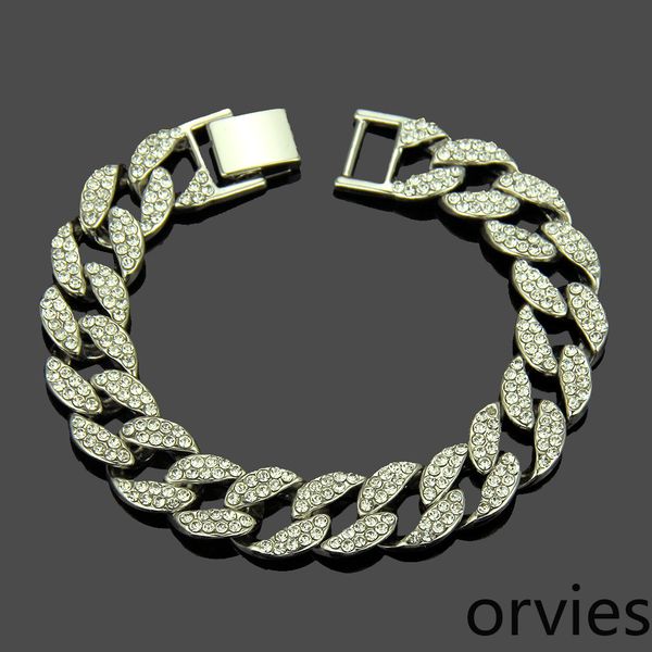 

selling accessories in europe and america hiphop hip hop diamond inlaid cuban bracelet bracelet fashion fashion men's jewelry1, Black