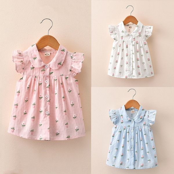 

l7y2g girls summer clothes tong chen shan tong chen shan jacket shirt 2020 new children's shirt floral short sleeve flying sleeve child, White;black