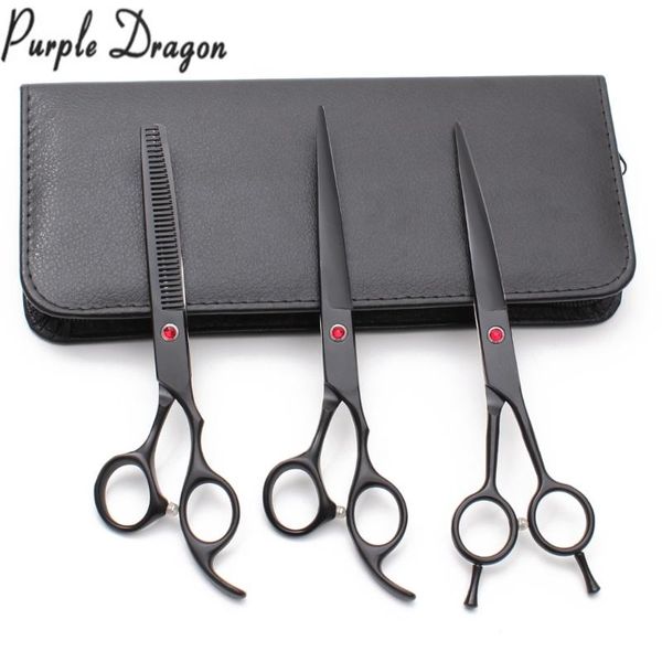 

z3102 d3pcs suit 7" japan purple dragon animal shears dogs shears cutting+thinning+down curved professional pets scissors