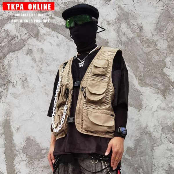 

tkpa city function fashion brand men's and women's tactical vest tooling fishing reporter vest, Black;white