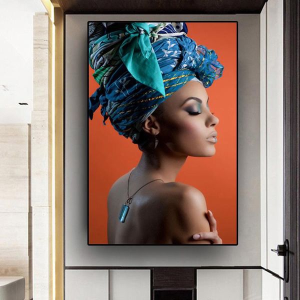 

african nude woman headband portrait scandinavian cuadros posters and prints wall art for living room home decor (no frame