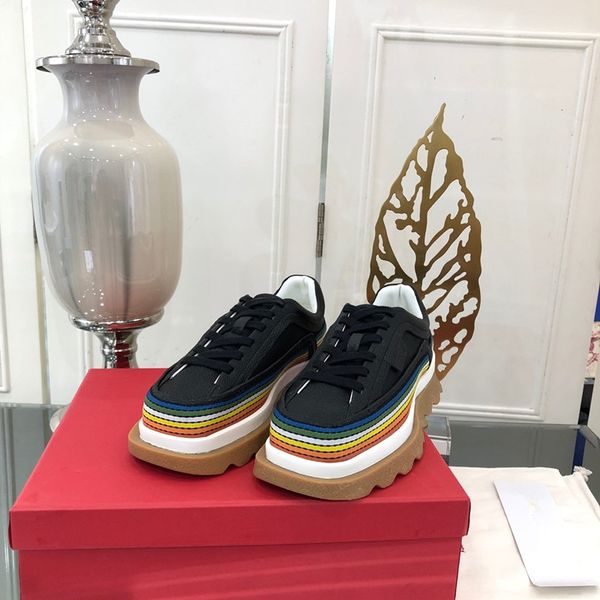 

the new web celebrity leather platform shoes in summer 2020, small white shoes for women, leisure and versatile rainbow sport sponge cake, Black