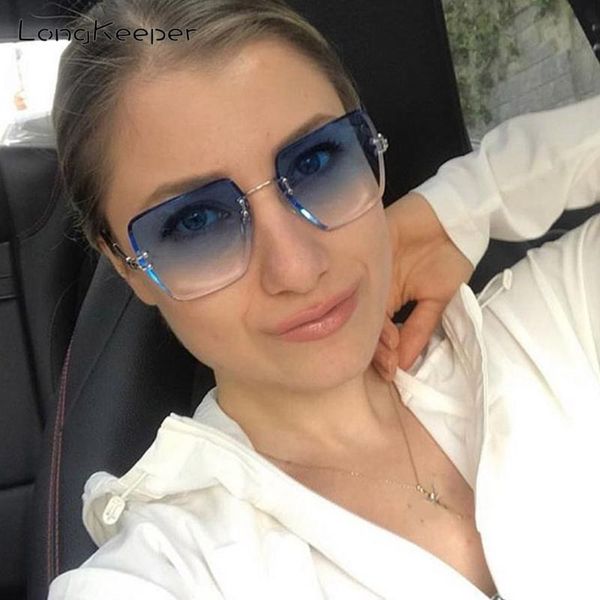 

longkeeper rimless square sunglasses women gradient lens metal frame uv400 sun glasses ladies eyewear, White;black