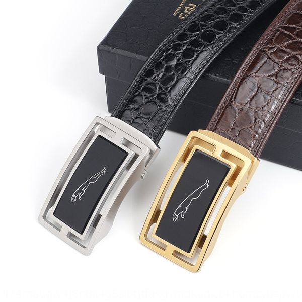 

siamese crocodile fish leather men's business automatic buckle steel buckle belt 3.4 men's leather belt, Black;brown