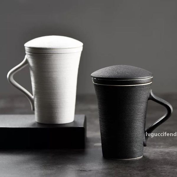 

creative mug with lid large capacity three-pieces set custom ceramic filter cup with liner simple coffee mug travel office cup t200506