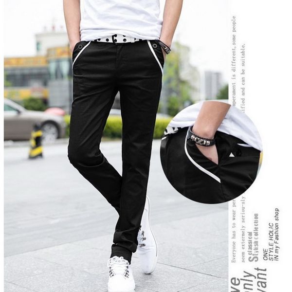 

2020 new men's slim pencil pants male korean streetwear casual long section cotton solid color pantalon homme, Black