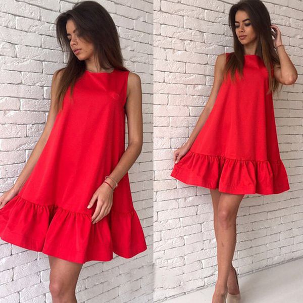 

casual dresses women ruffles dress summer sleeveless a line bodycon female plus size short large party, Black;gray