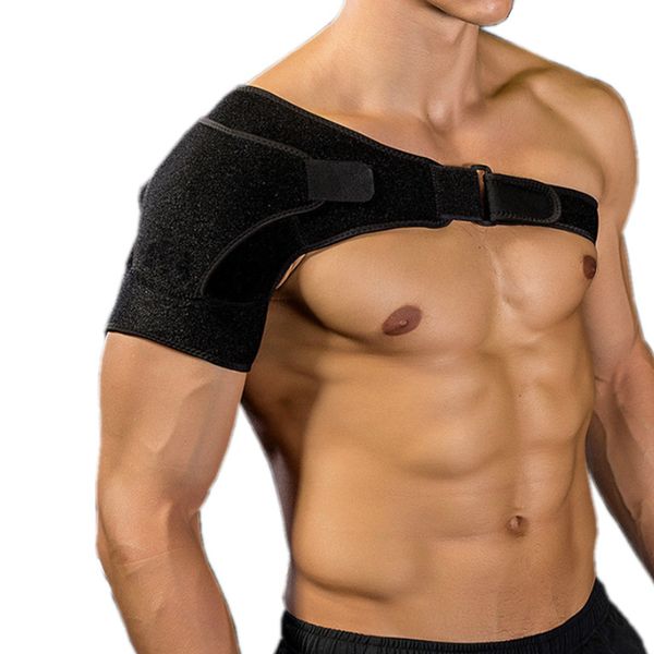 

back support shoulder brace adjustable sports therapy pad wrap belt single protector, Black;blue