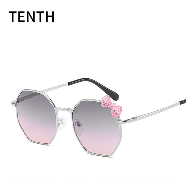 

korean bow sun girls' polygon uv-proof children's sun butterfly sun glasses glasses metal octagonal baby sunglasses, Blue