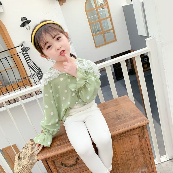 

56132 children's 2020 coat shirt chiffon shirt girl's baby cute children's new korean all-match top, White;black