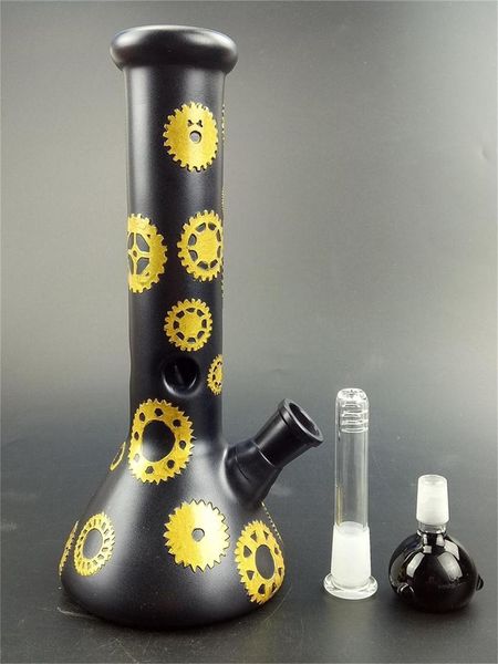 Vidro de vidro preto Bongs Hookahs 10inches Padrão de ouro Óleo Dab Rigs 18mm articulação para acessórios para fumar