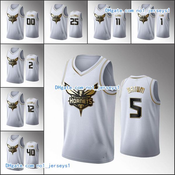

charlotte hornets men marvin williams nicolas batum malik monk cody martin white nba 2020 golden edition custom jersey, Black