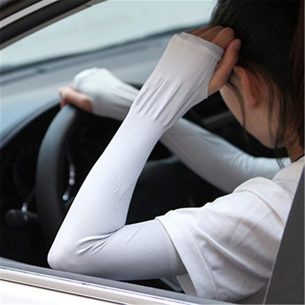 

1 pair arm sleeves ice fabric uv protection cooling warmer sports sleeve hand cover running fishing golf riding summer gloves, Black;gray