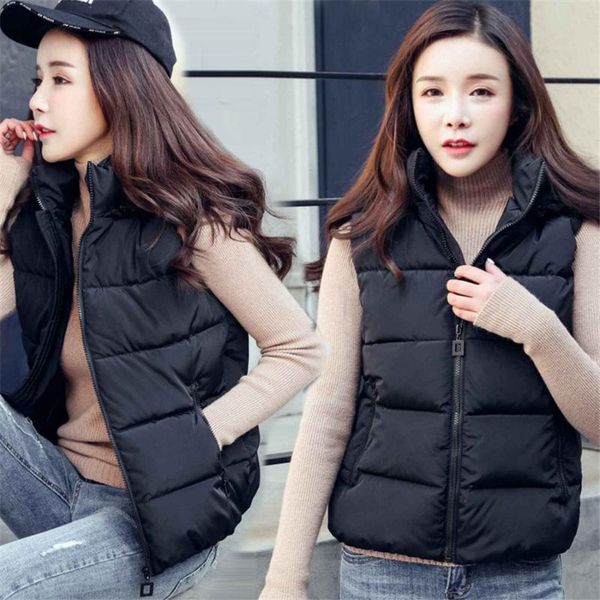 

plus size women vest winter jacket pocket hooded coat warm casual cotton padded vest female slim sleeveless waistcoat, Black;white