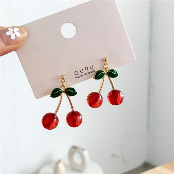 

fashion temperament contracted red cherry earrings woman sweet personality joker small stud earrings, Golden;silver